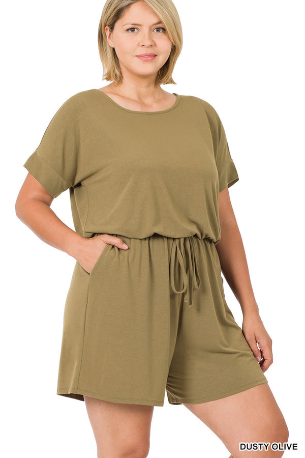 Soft Fabric Romper + Pockets -Dusty Olive