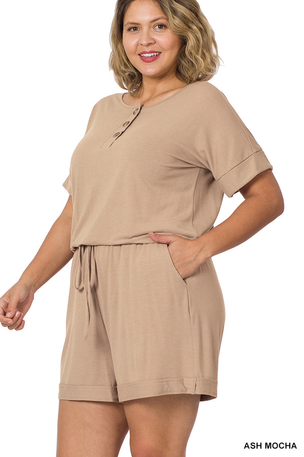 Short Sleeve Romper + Pockets - Ash Mocha