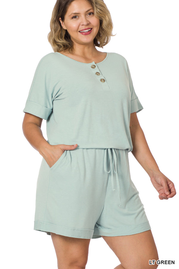 Short Sleeve Romper + Pockets - Lt Green