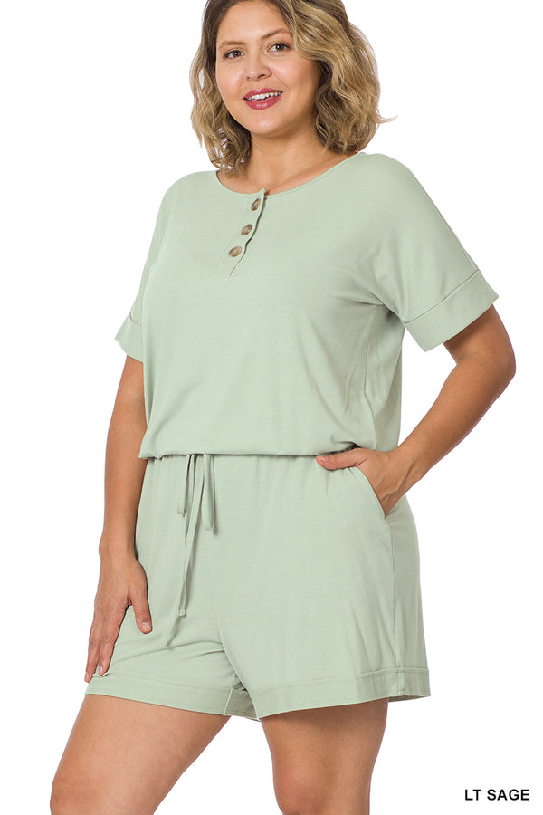 Short Sleeve Romper + Pockets - Lt Sage