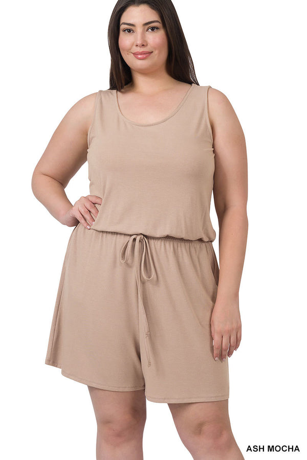 Sleeveless Romper with Pockets -Ash Mocha