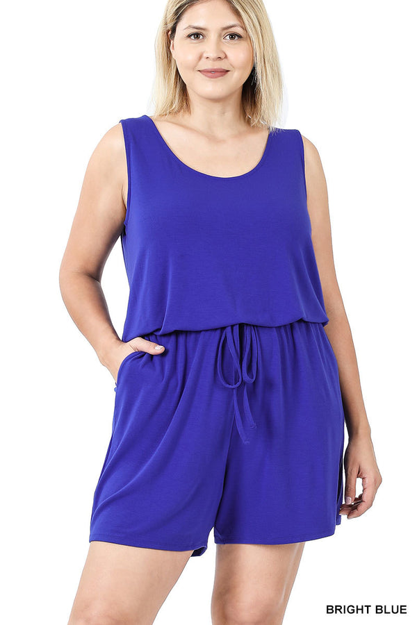 Sleeveless Romper with Pockets -Bright Blue