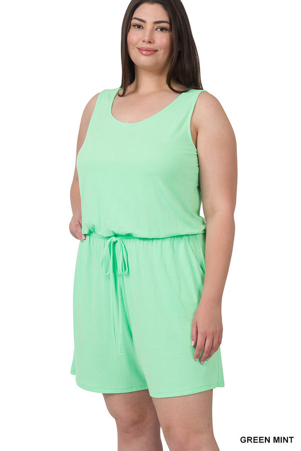 Sleeveless Romper with Pockets -Green Mint