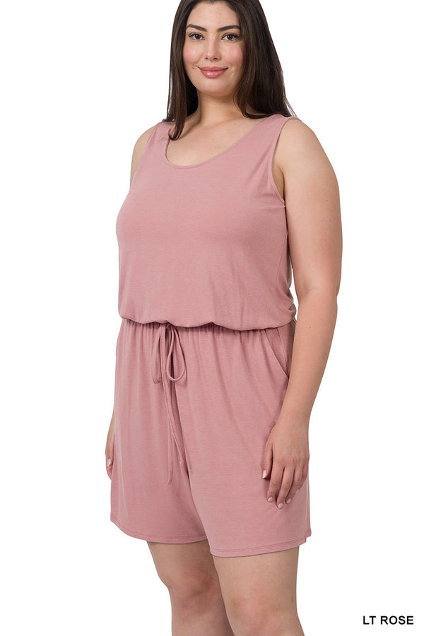 Sleeveless Romper with Pockets -Lt Rose