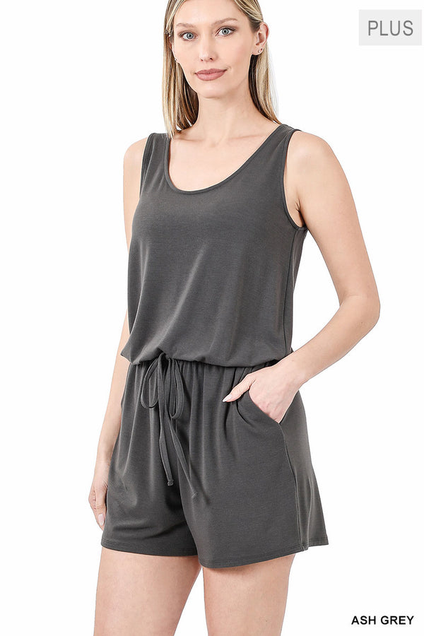 Sleeveless Romper with Pockets -Ash Grey