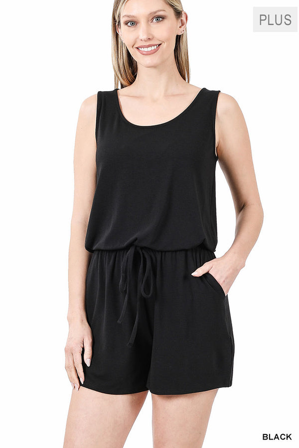 Sleeveless Romper with Pockets -Black