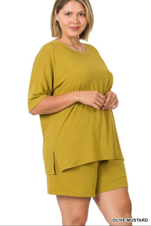 Shorts Set  -Olive Mustard